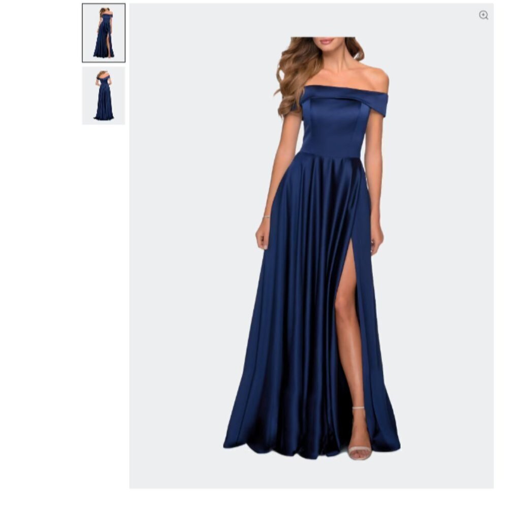 LA FEMME Sexy Off Shoulder Wedding Guest Dress Front Slit Side Pockets Size 2